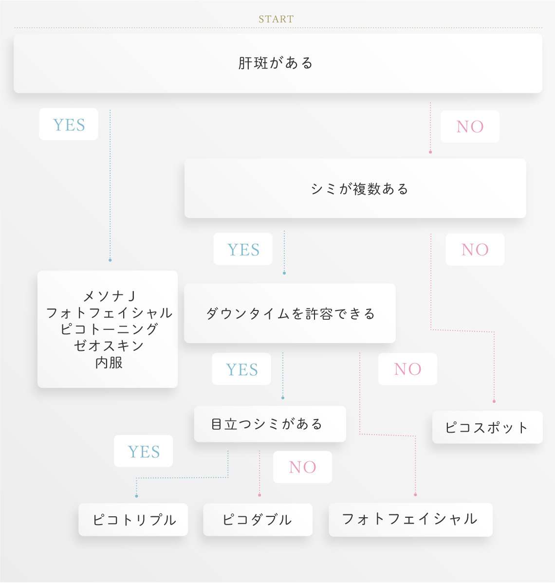 滋賀県大津市のシミ取り治療でピコウェイ（ピコレーザー）を導入しているぜぜ駅前ひふ科・形成外科クリニックシミ取り治療チャート